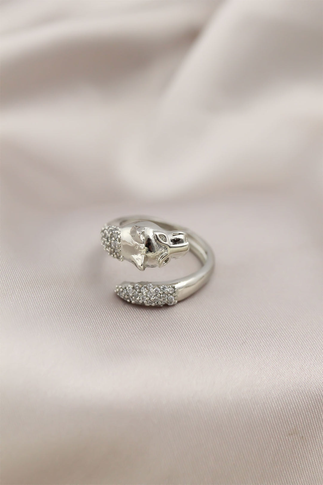 EBJ Silver Color Metal Tiger Model Zircon Stone Women's Ring - Bartlett