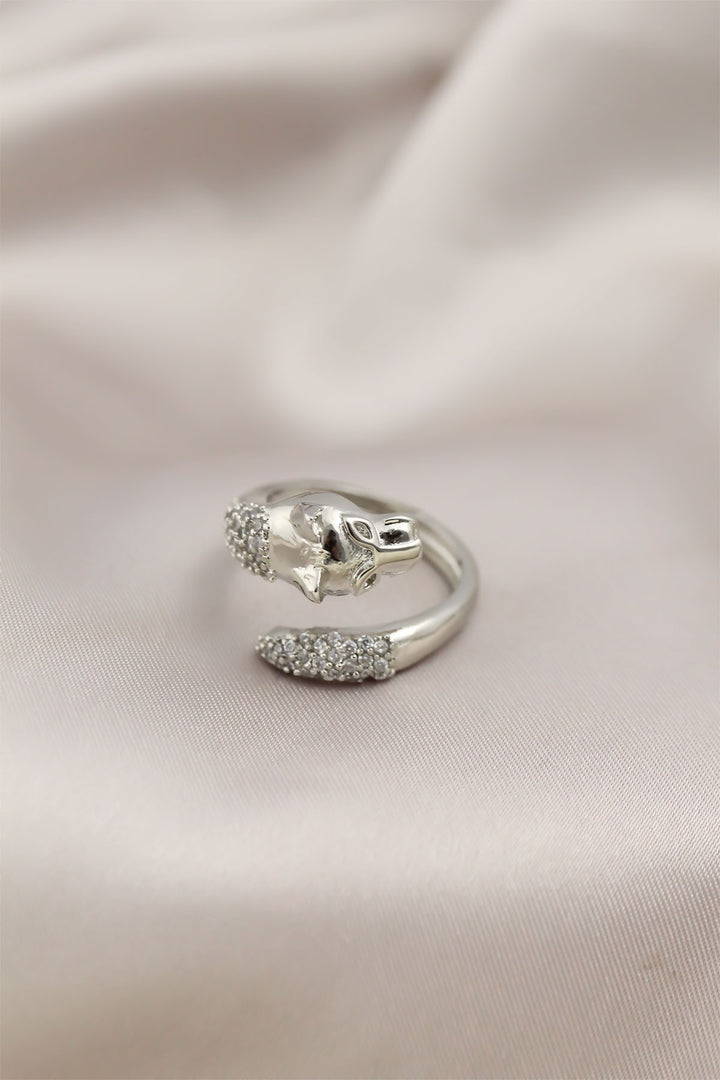 EBJ Silver Color Metal Tiger Model Zircon Stone Women's Ring - Bartlett