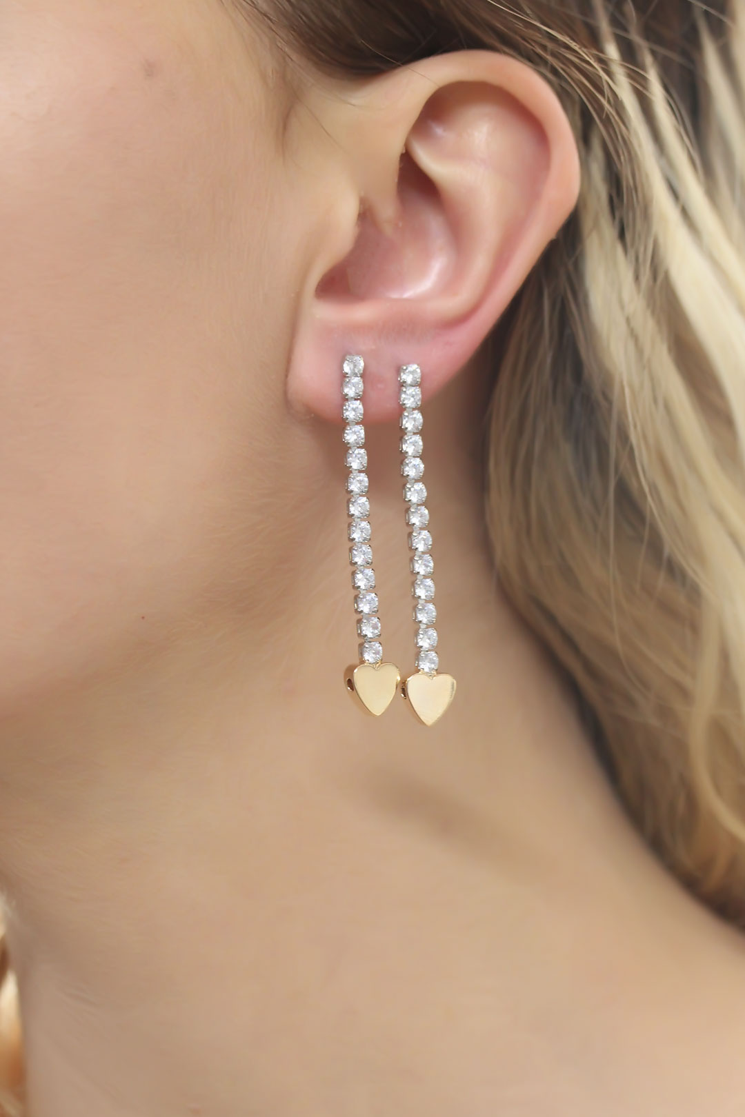 EBJ Gold Minimal Heart Detailed Double Earrings with Waterway Design - Schaumburg