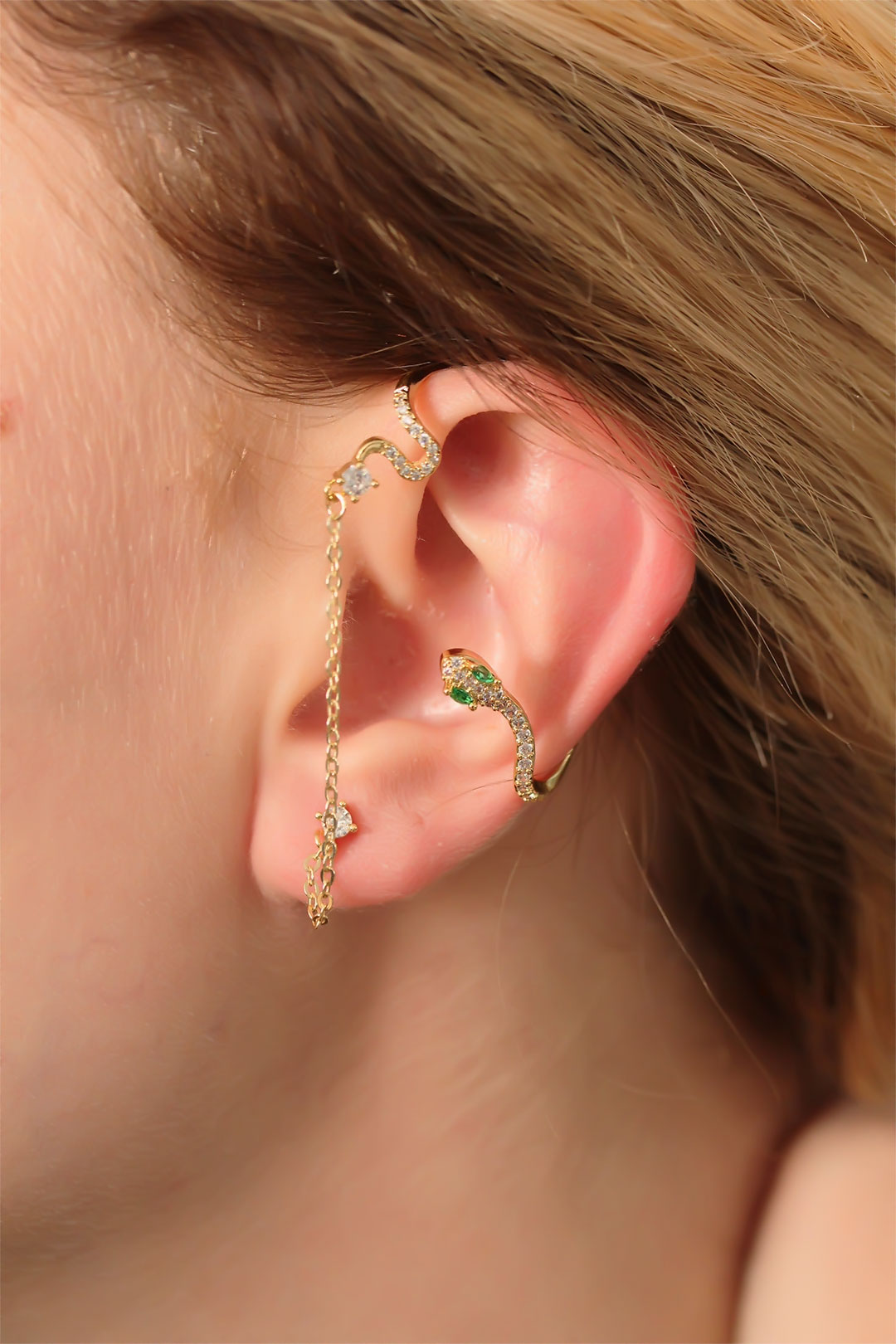 EBJ Steel Gold Color Stone Snake Model Earring - Carmen