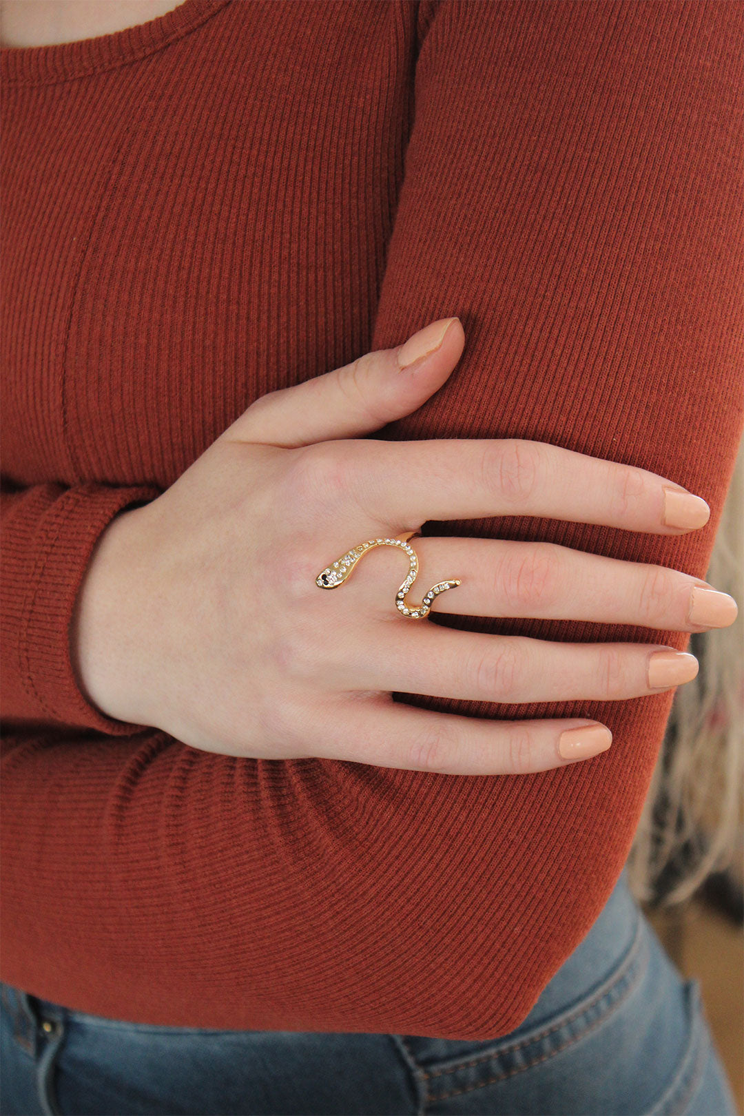 EBJ Adjustable Gold Color Snake Ring with Zircon Stone - Ewell