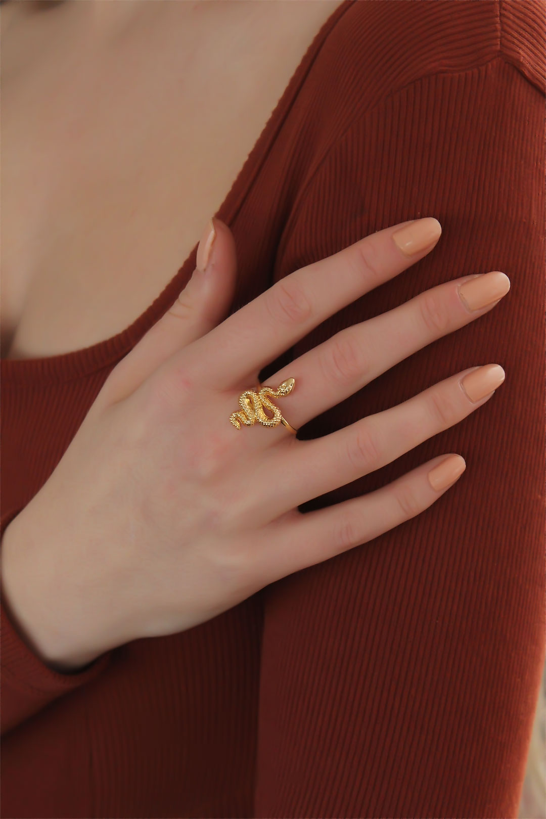 EBJ Adjustable Gold Color Snake Ring - Échirolles