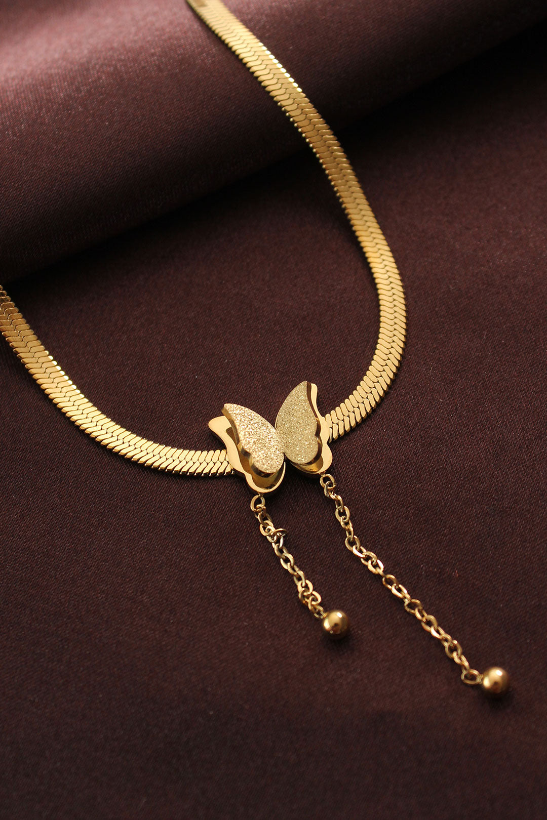 EBJ Steel Gold Color Butterfly Italian Chain Necklace - Ewell