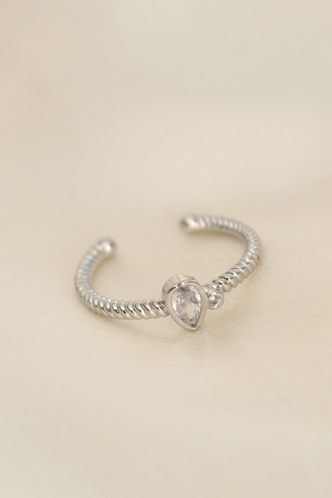 EBJ Adjustable Silver Color Zircon Stone Drop Detail Ring - Ellicott City