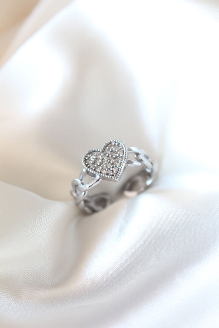 EBJ Silver Plated Heart Women's Ring with Zircon Stone - Völklingen
