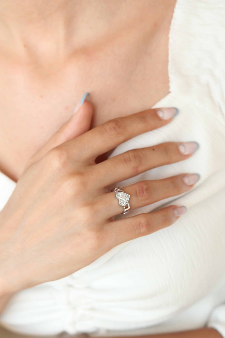 EBJ Silver Plated Heart Women's Ring with Zircon Stone - Völklingen