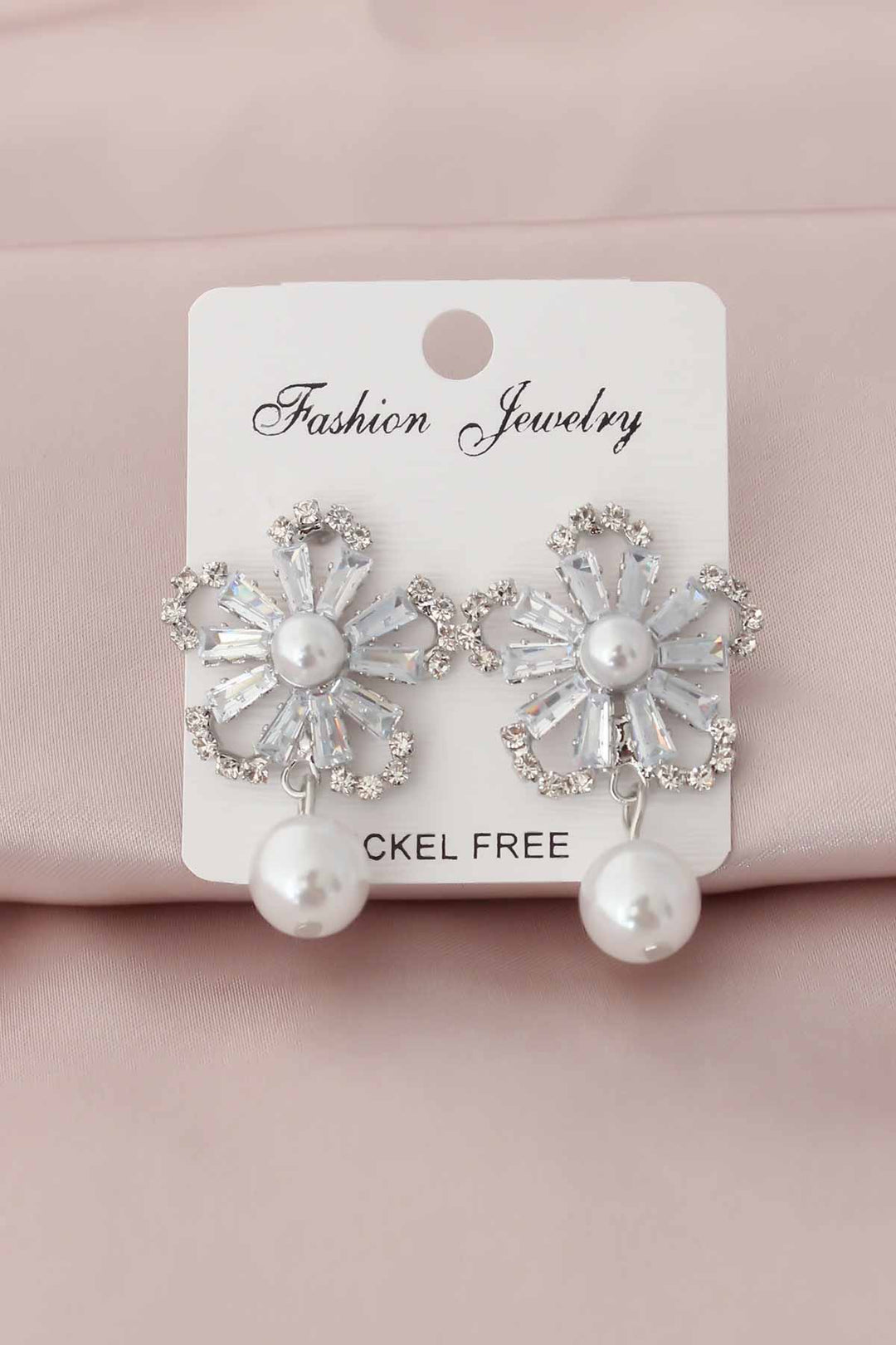 EBJ Silver Color Women's Earrings with Zircon Stone Flower Design - West Allis