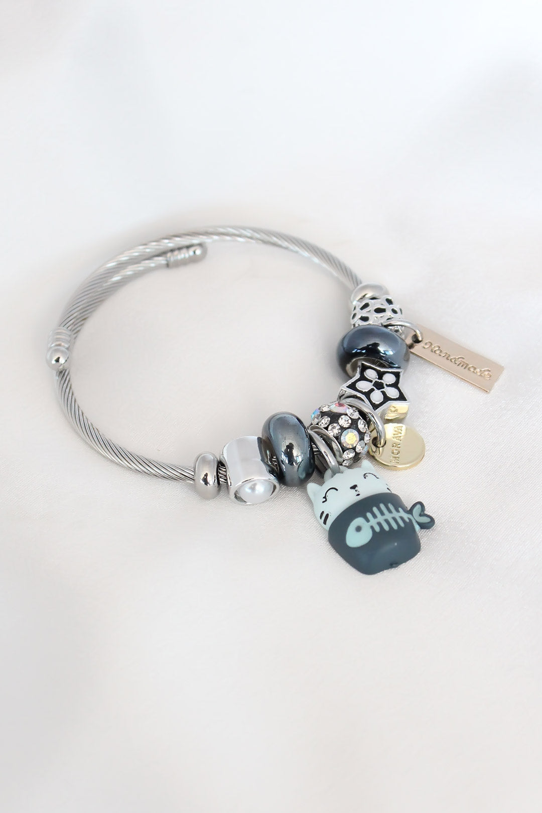EBJ Blue Cat Figure Star Detail Silver Color Charm Steel Women's Bracelet - South San Francisco