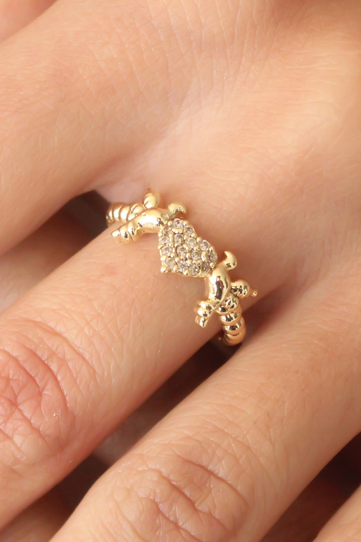 EBJ Adjustable Women's Ring with Zircon Stone, Gold Color Heart and Bird Figures - Mountain View