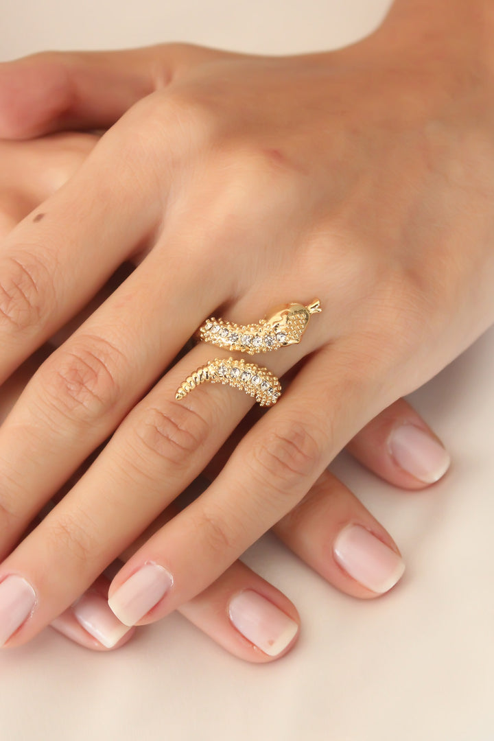 EBJ Gold Color Adjustable Zircon Stone Women Snake Ring - Denton