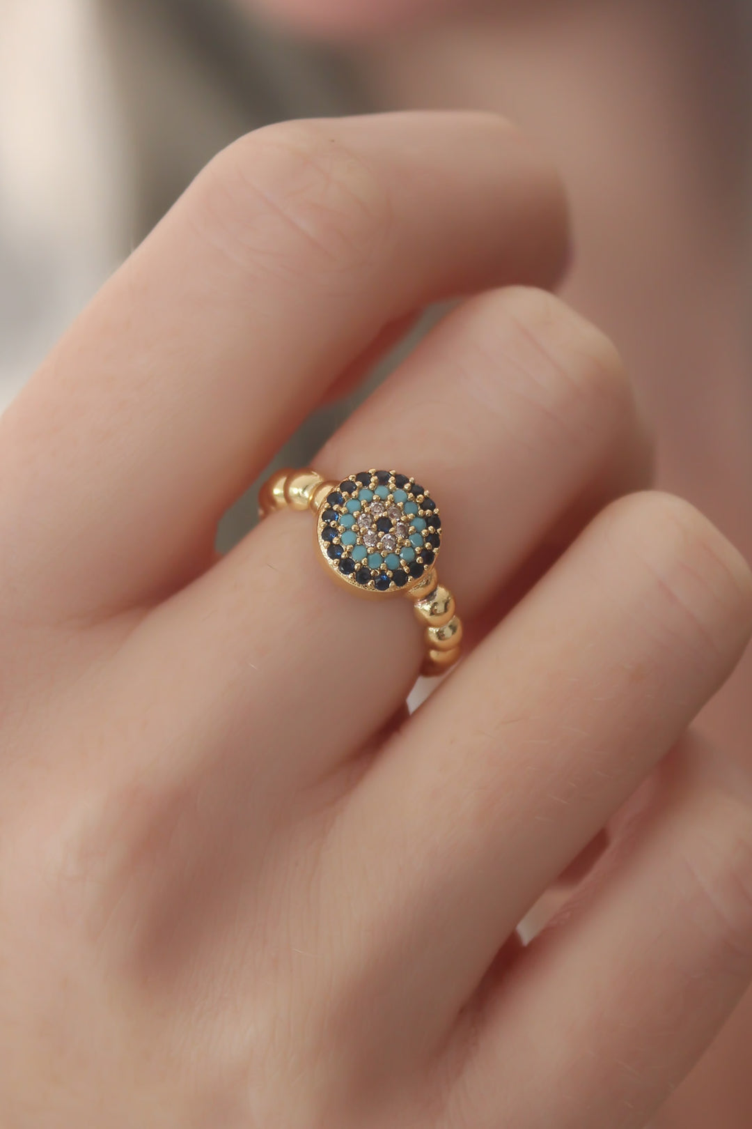 EBJ Gold Color Evil Eye Figure with Zircon Stone Detail Women's Ring - Farmers Branch
