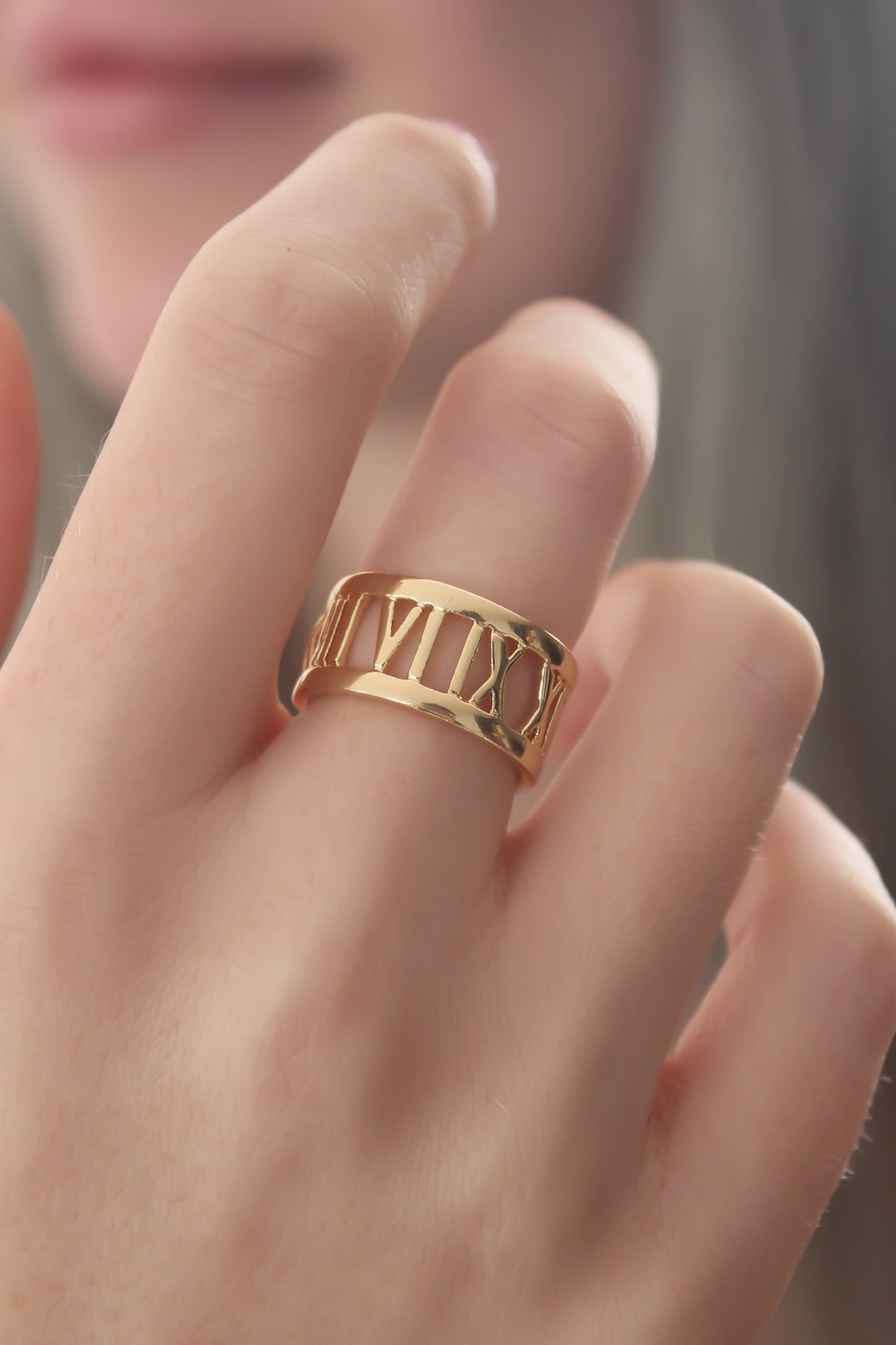 EBJ Gold Color Roman Numeral Model Women's Ring - Orangetown