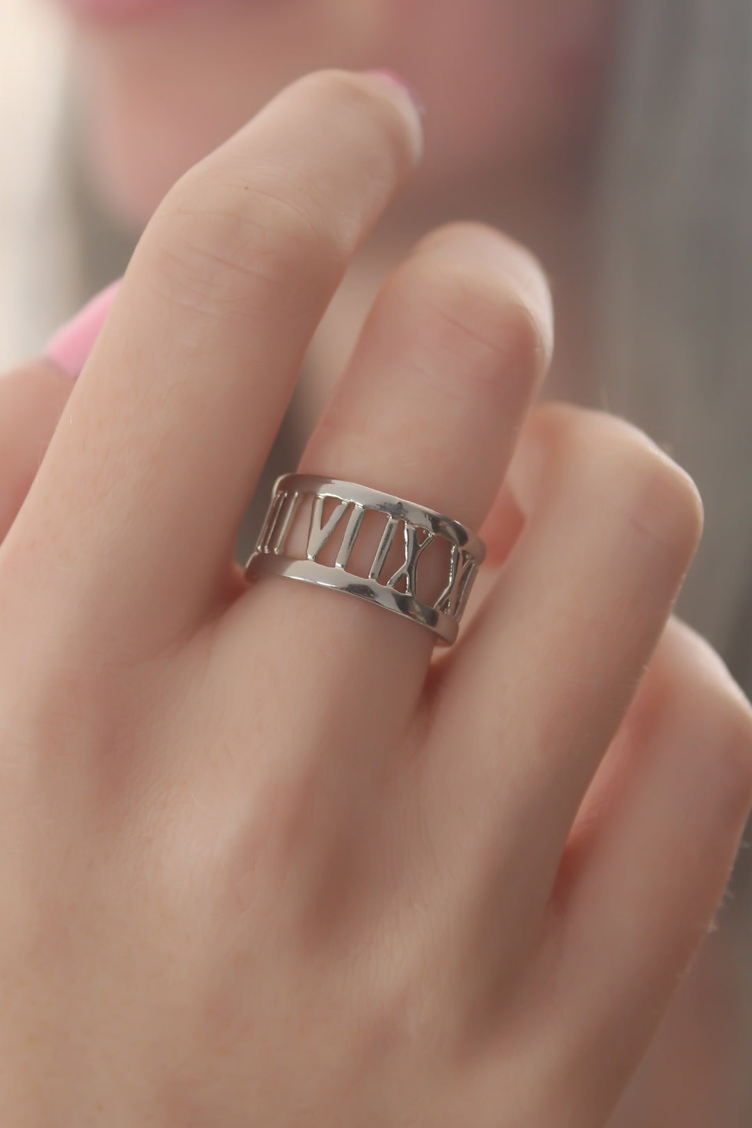 EBJ Silver Color Roman Numeral Model Women's Ring - Chelsea