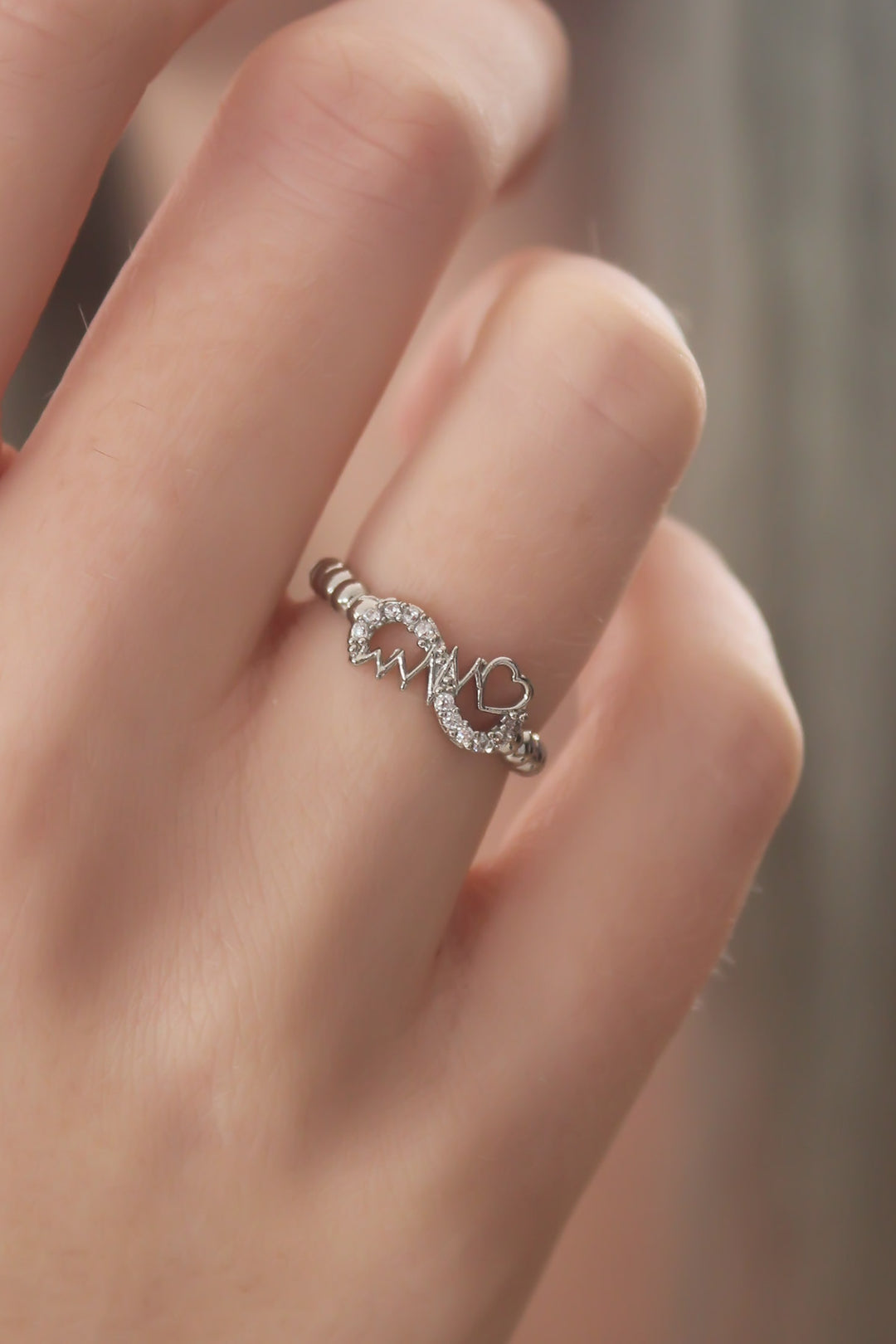 EBJ Silver Color Infinity Heartbeat Pattern Zircon Stone Women's Ring - Sutton Coldfield