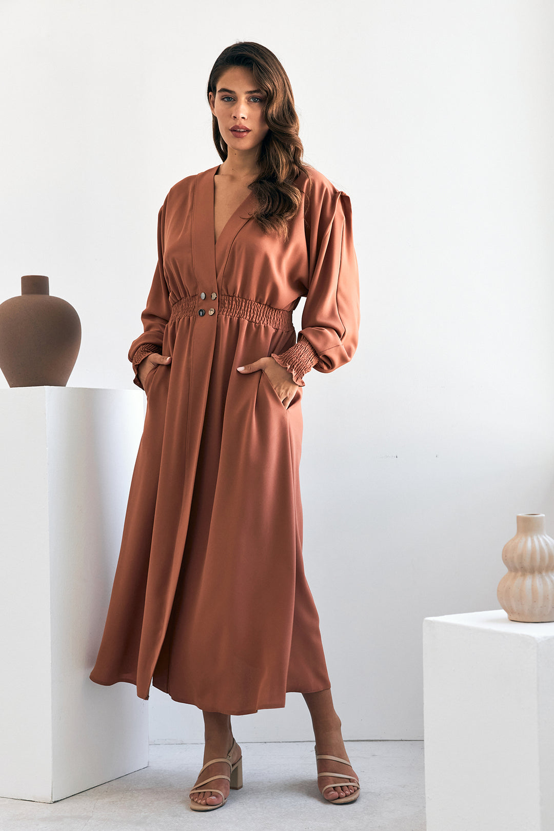 ZRF Women Laura Waist Pleated Blouse - Camel - Mantova