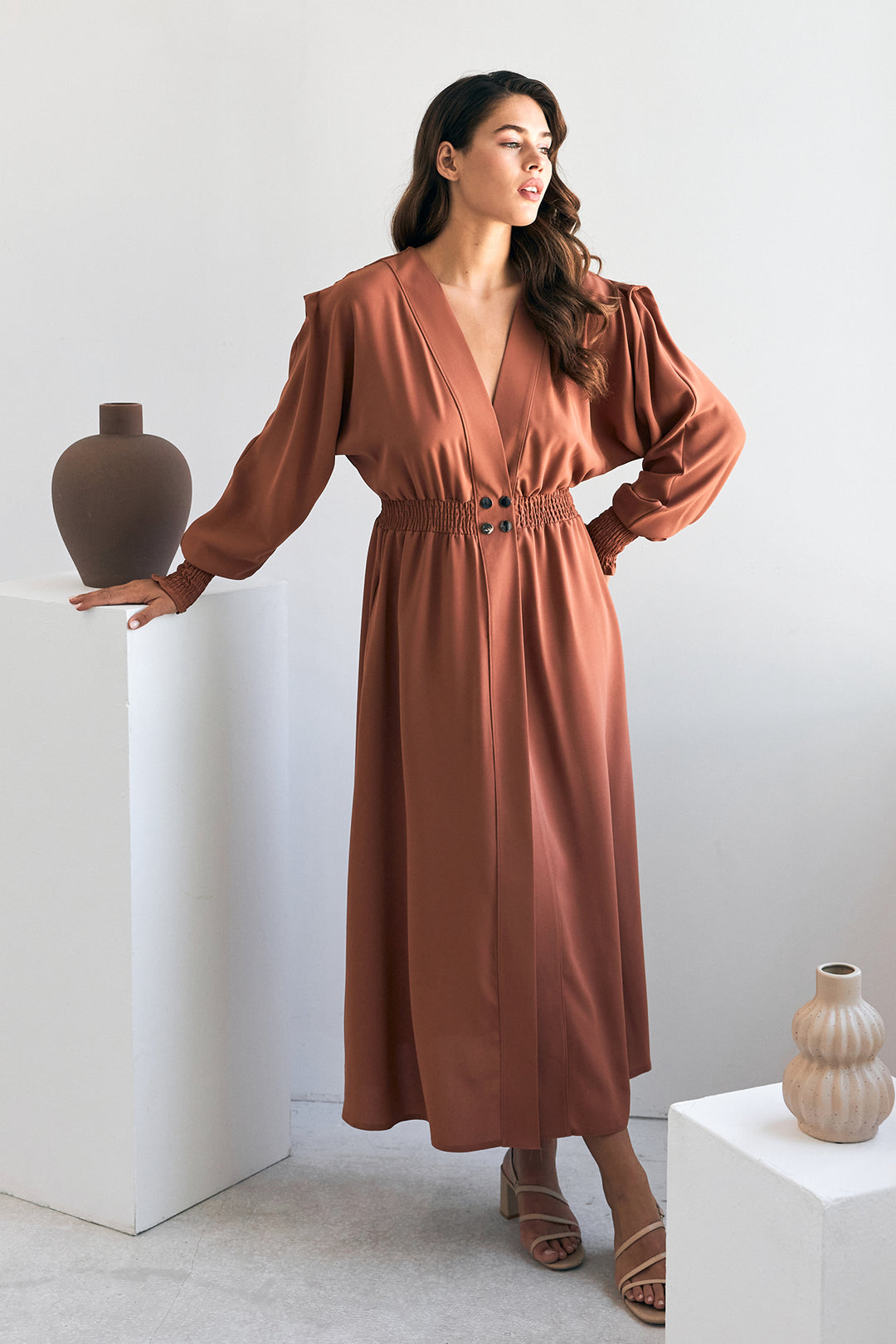 ZRF Women Laura Waist Pleated Blouse - Camel - Mantova