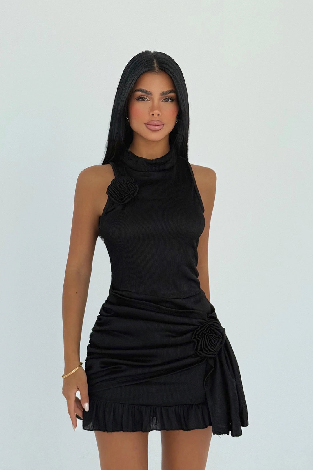 EYY Women Siyah Gül Detaylı Mini Elbise - Sevilla