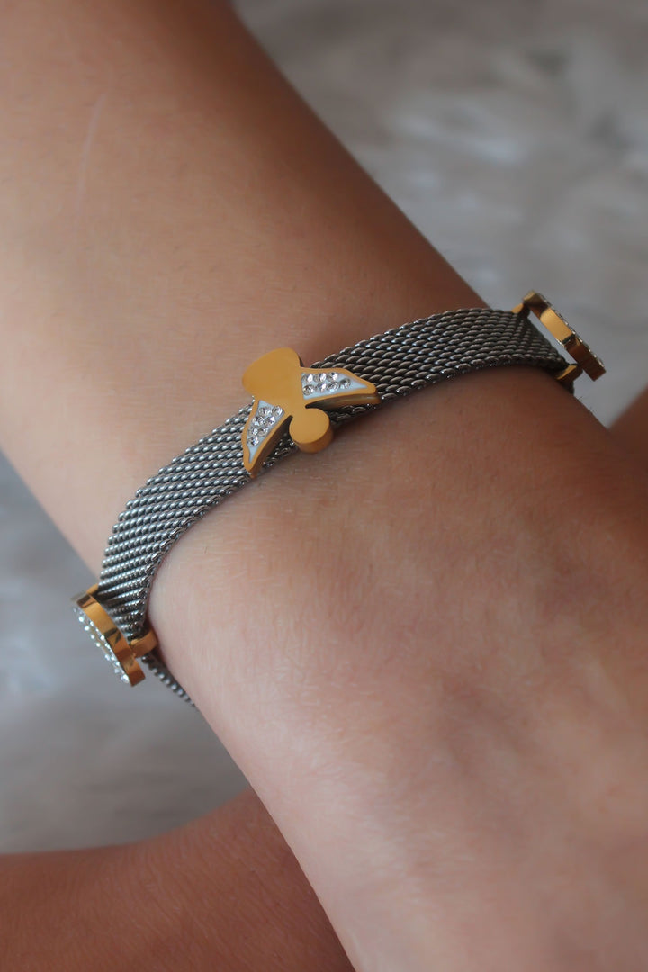 EBJ Steel Silver Color Mesh Model Angel Figure with Zircon Stone Detail Women's Bracelet - Pau