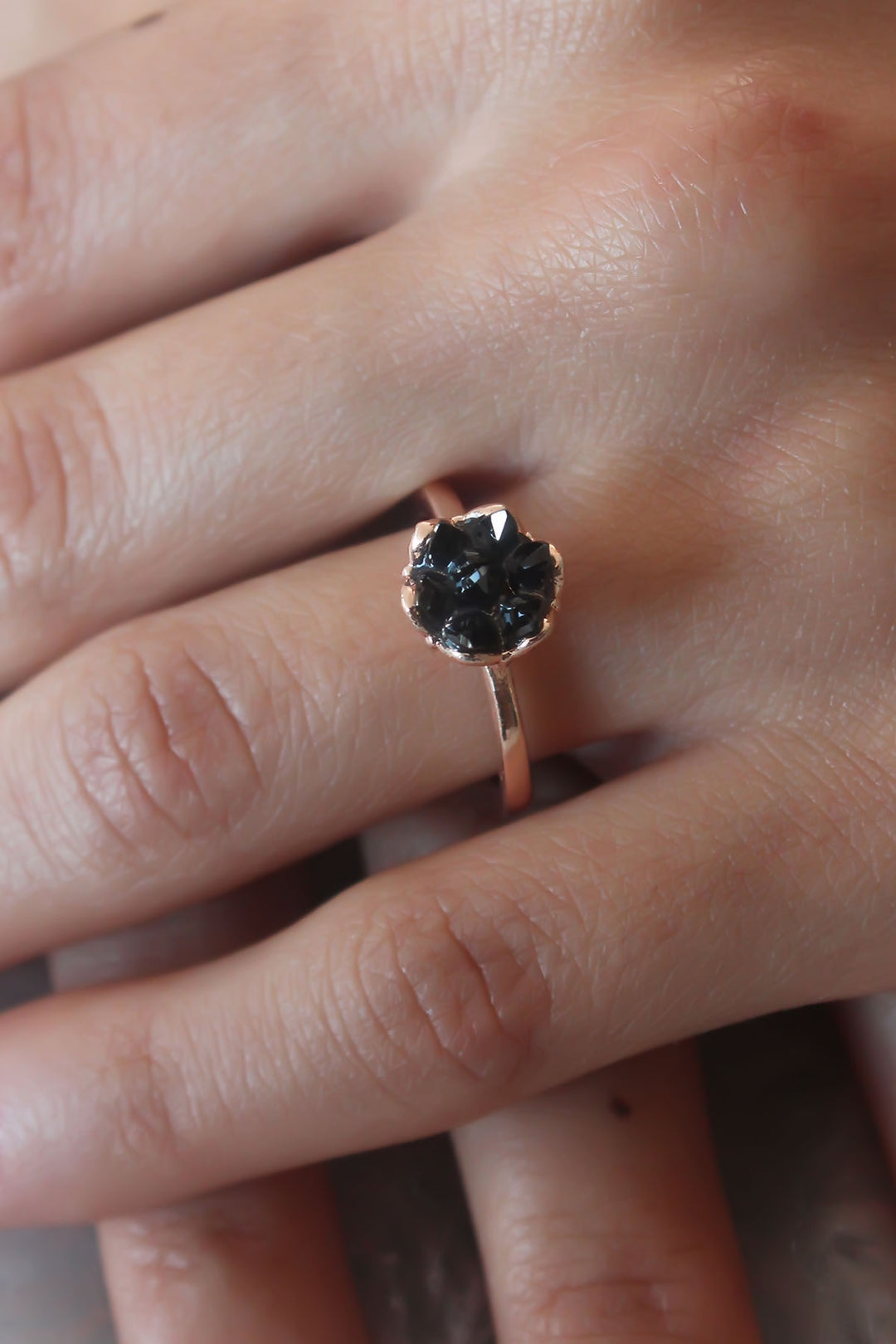 EBJ Black Color Lotus Flower Figure Gold Color Women's Ring - Halton Hills