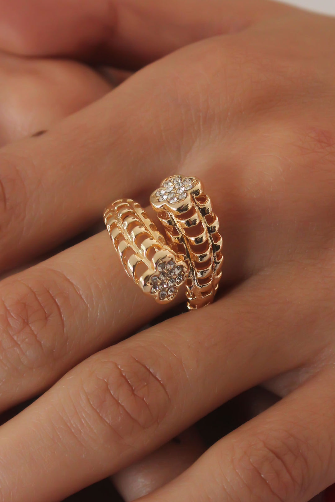 EBJ Gold Color 3D Clover Model Zircon Stone Women's Ring - Everett