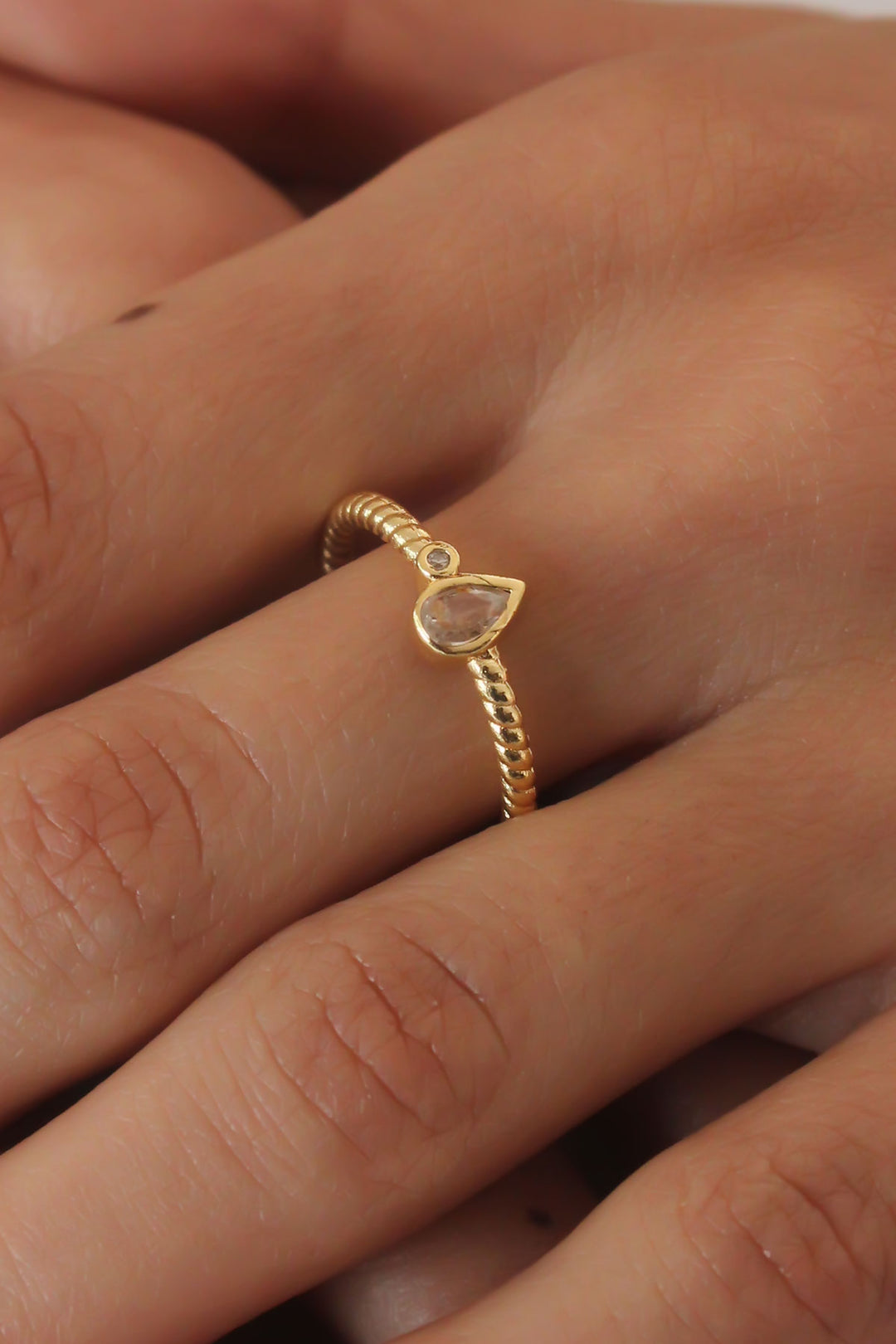 EBJ Gold Color Drop Figure Ring with Zircon Stone for Women - Albany