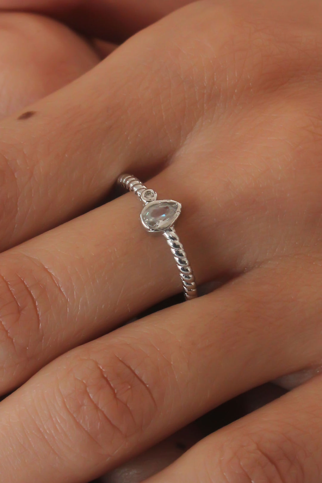 EBJ Silver Color Drop Figure Zircon Stone Detail Women's Ring - Rochester
