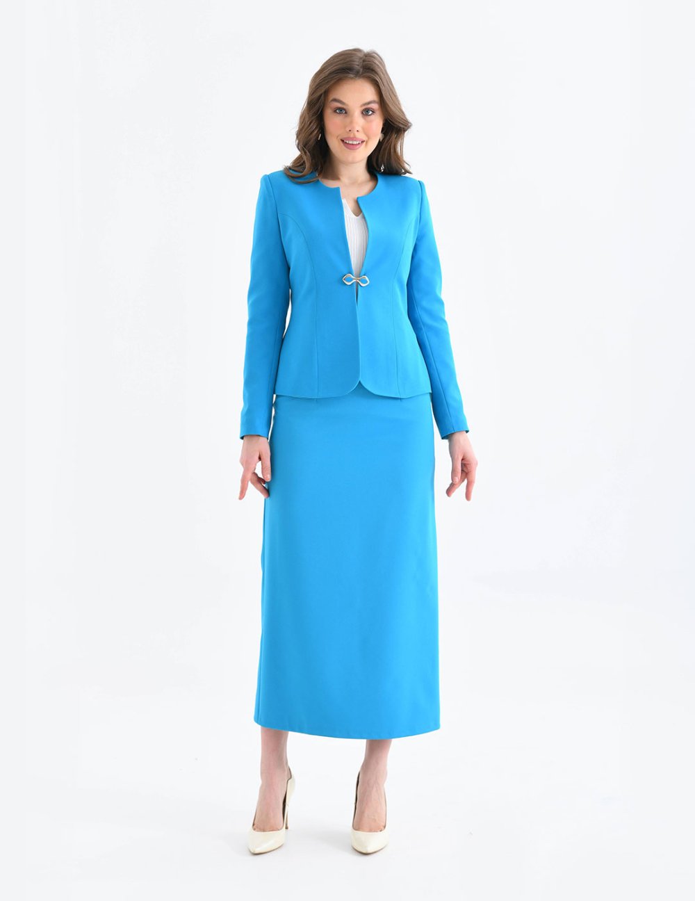 NDL Women Blue Pencil Skirt Women's Suit - Sun City