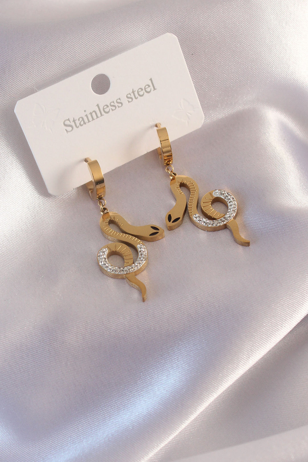 EBJ Steel Gold Color Snake Figure Earrings with Zircon Stone for Women - Clarington
