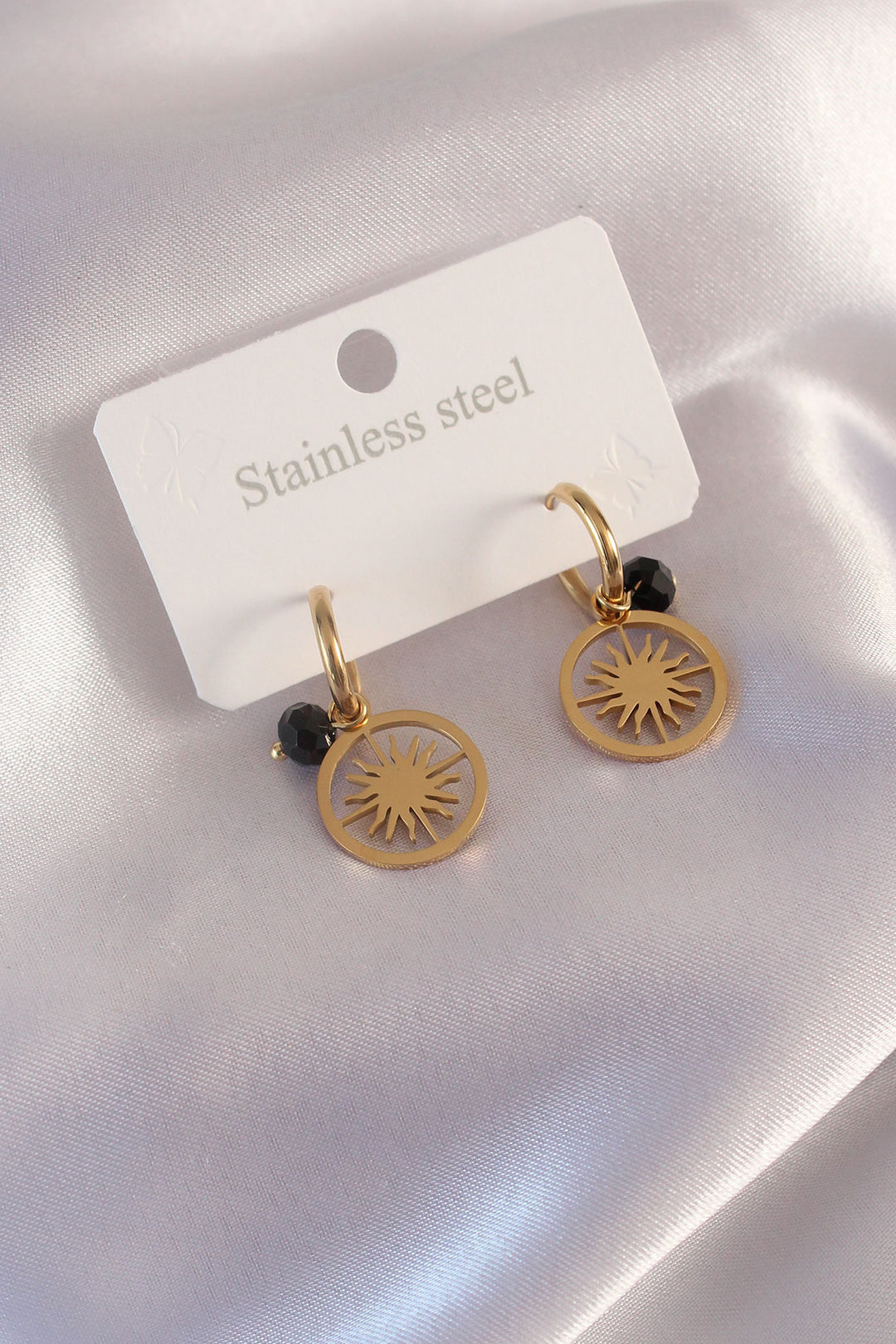 EBJ Steel Gold Color Sun Figure Black Crystal Detail Women's Earrings - San José del Rincón Centro