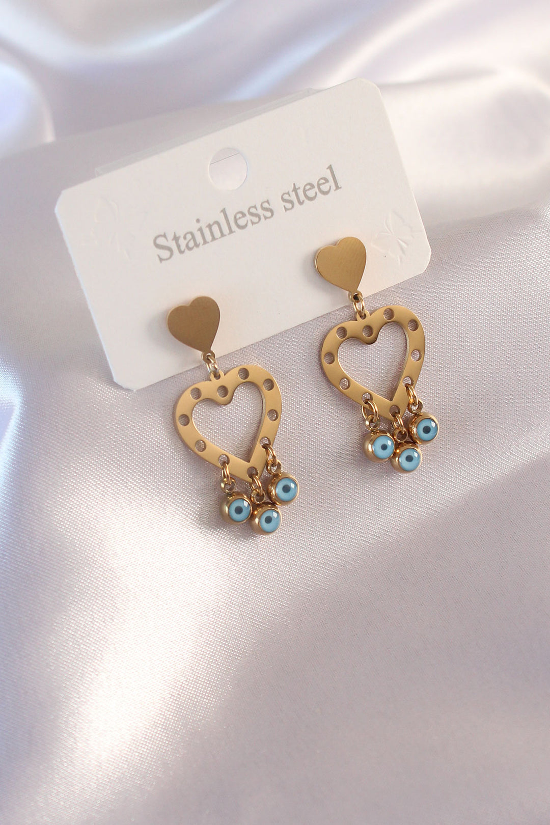 EBJ Steel Gold Color Heart Model Evil Eye Detail Women's Earrings - Yasynuvata