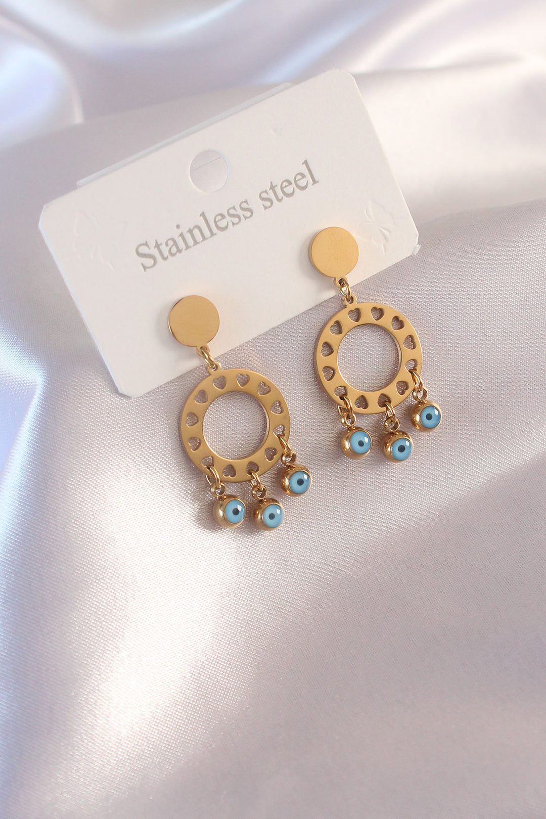 EBJ Steel Gold Color Round Model Evil Eye Detail Women's Earring - Villepinte