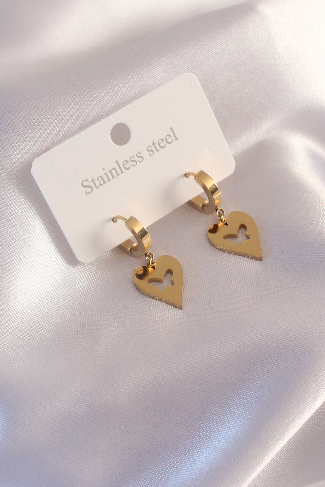 EBJ Steel Gold Color Heart Model Butterfly Detail Women's Earrings - Valladolid
