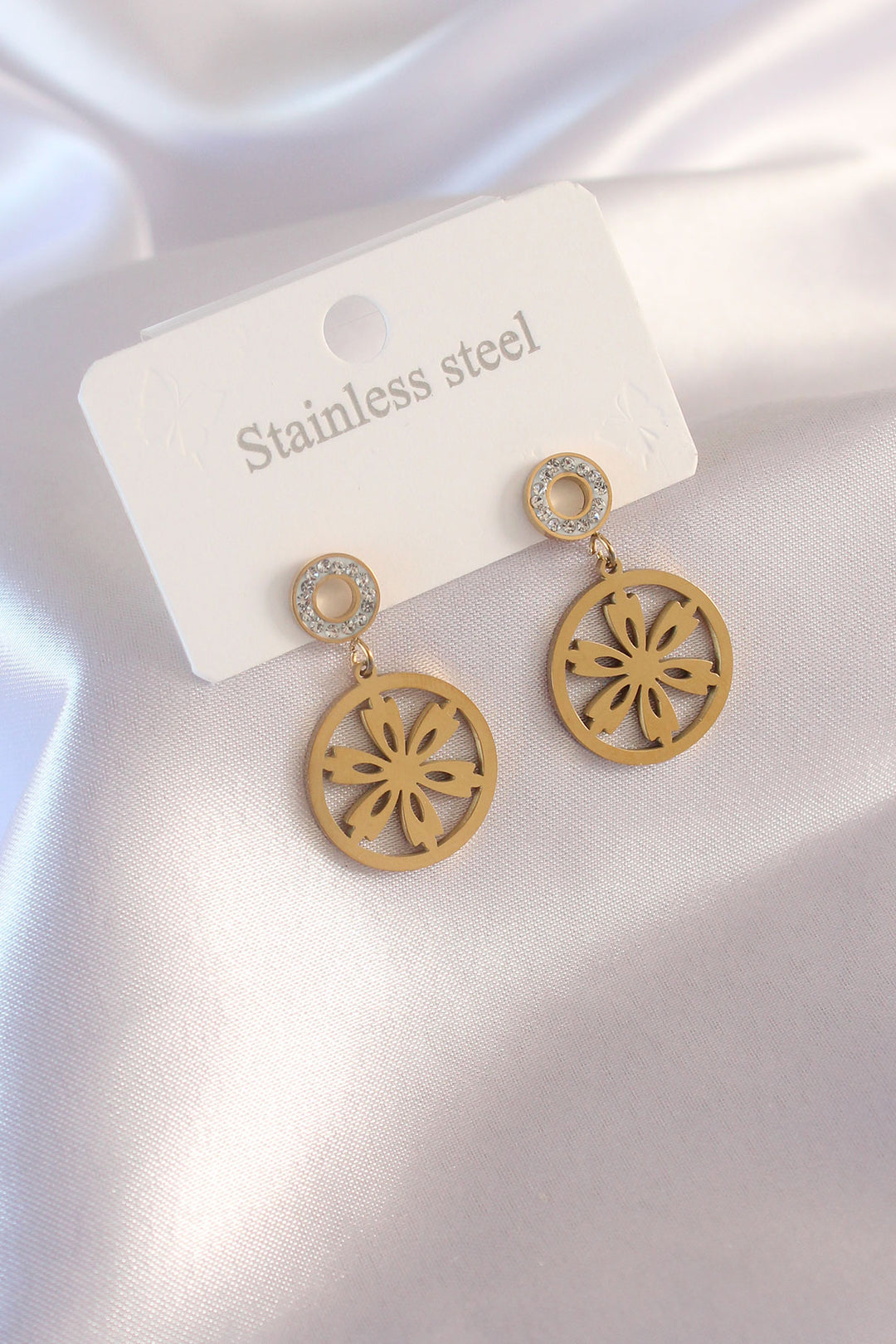 EBJ Steel Gold Color Flower Figure Zircon Stone Detail Women's Earring - Stafford