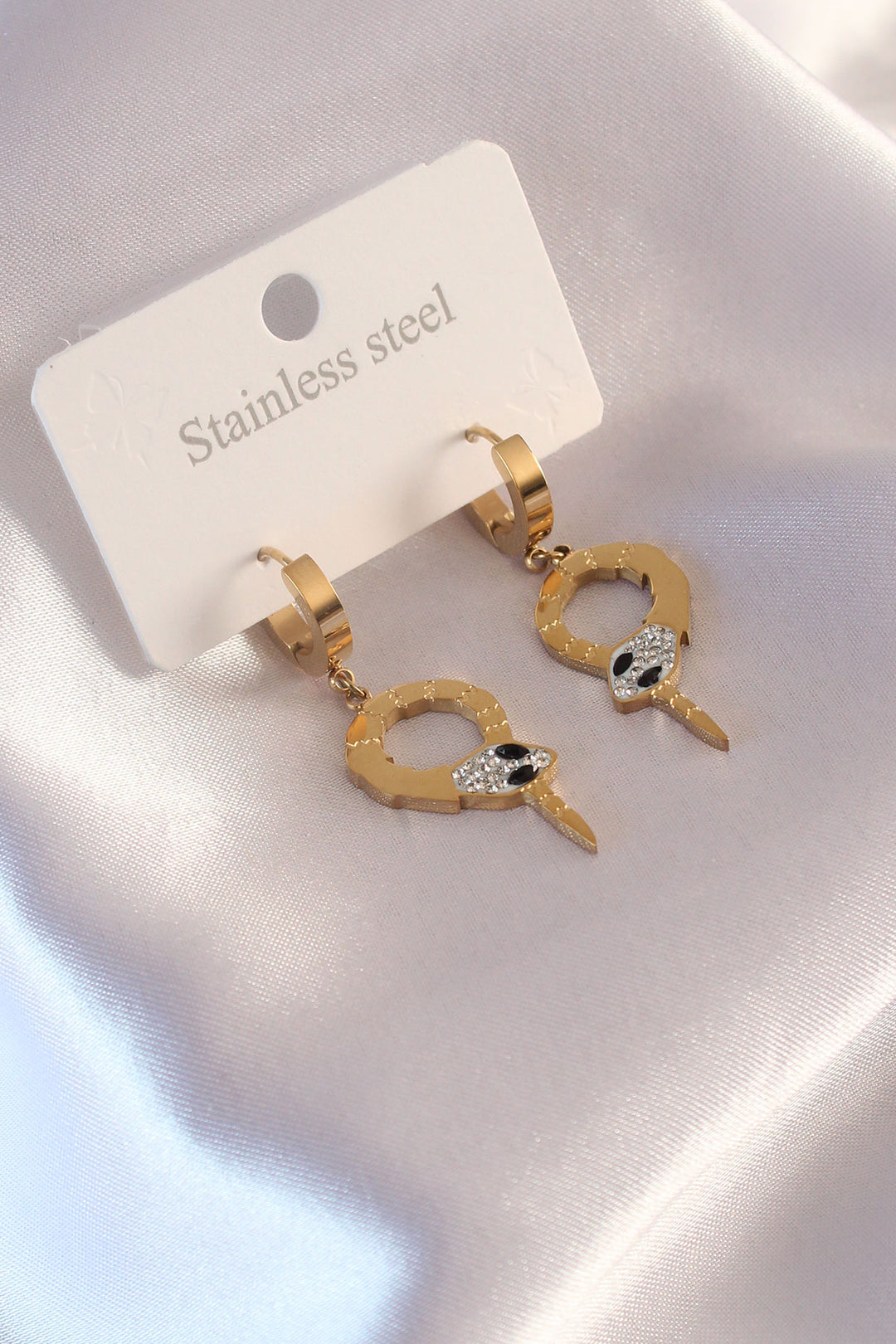 EBJ Steel Gold Color Snake Figure Zircon Stone Detail Women's Earring - Autlán de Navarro
