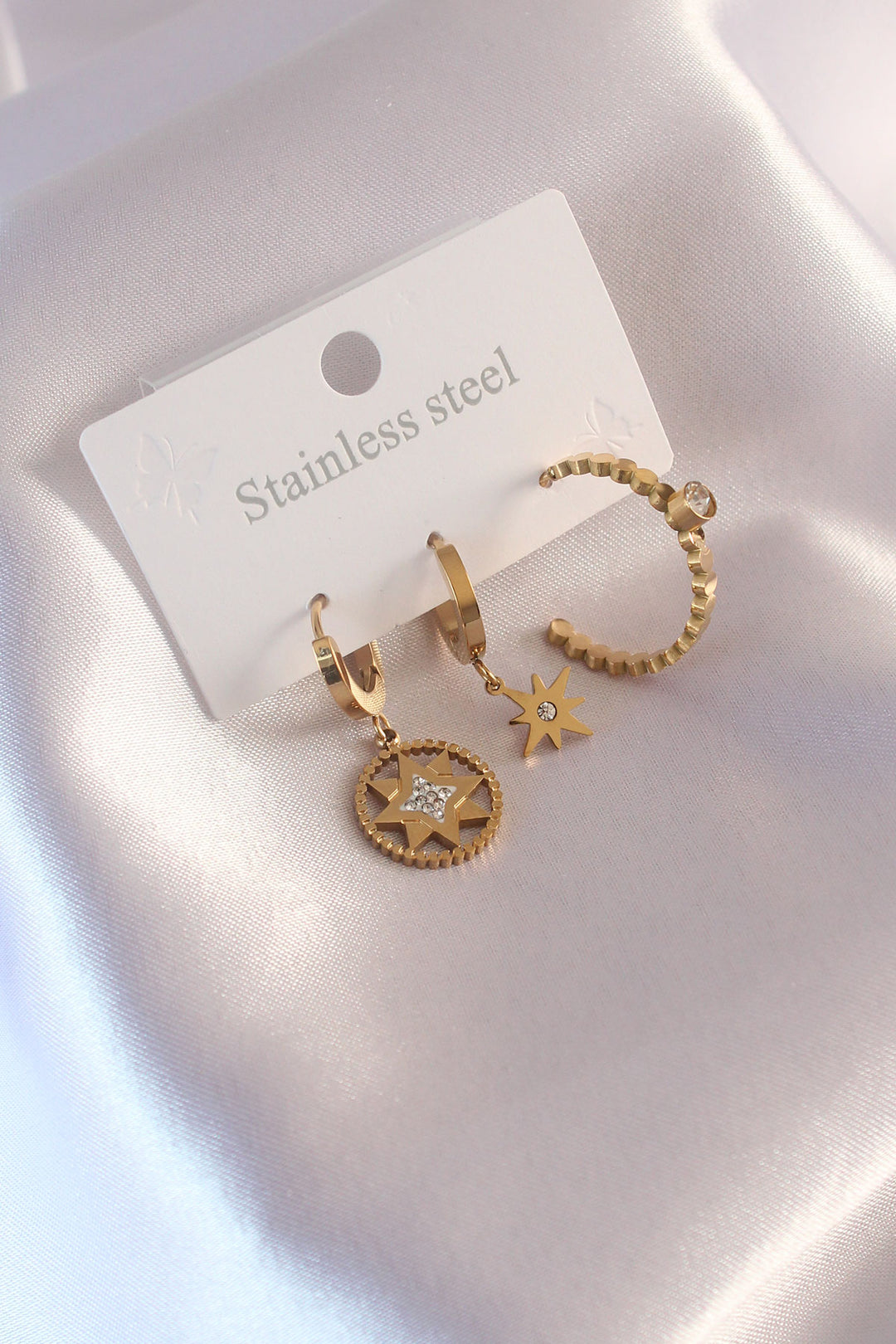 EBJ Steel Gold Color North Star Figure Zircon Stone Women's Earring Set - Richmond West