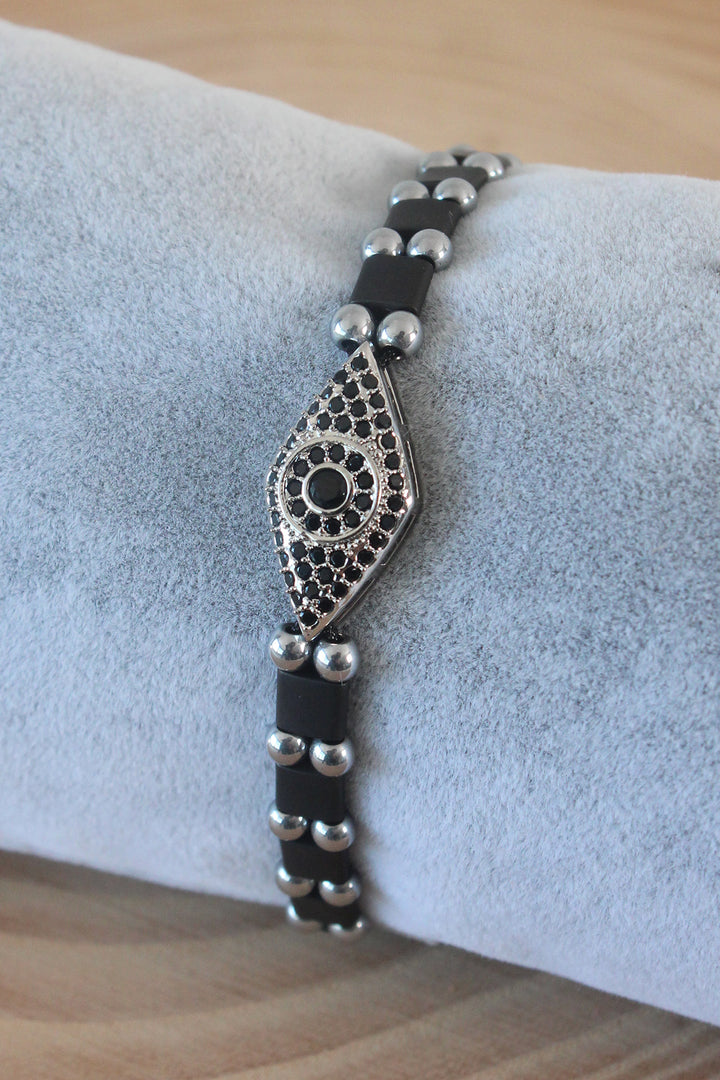 EBJ Black Silver Color Zircon Stone Macrame Natural Stone Men's Bracelet - Cadereyta Jiménez