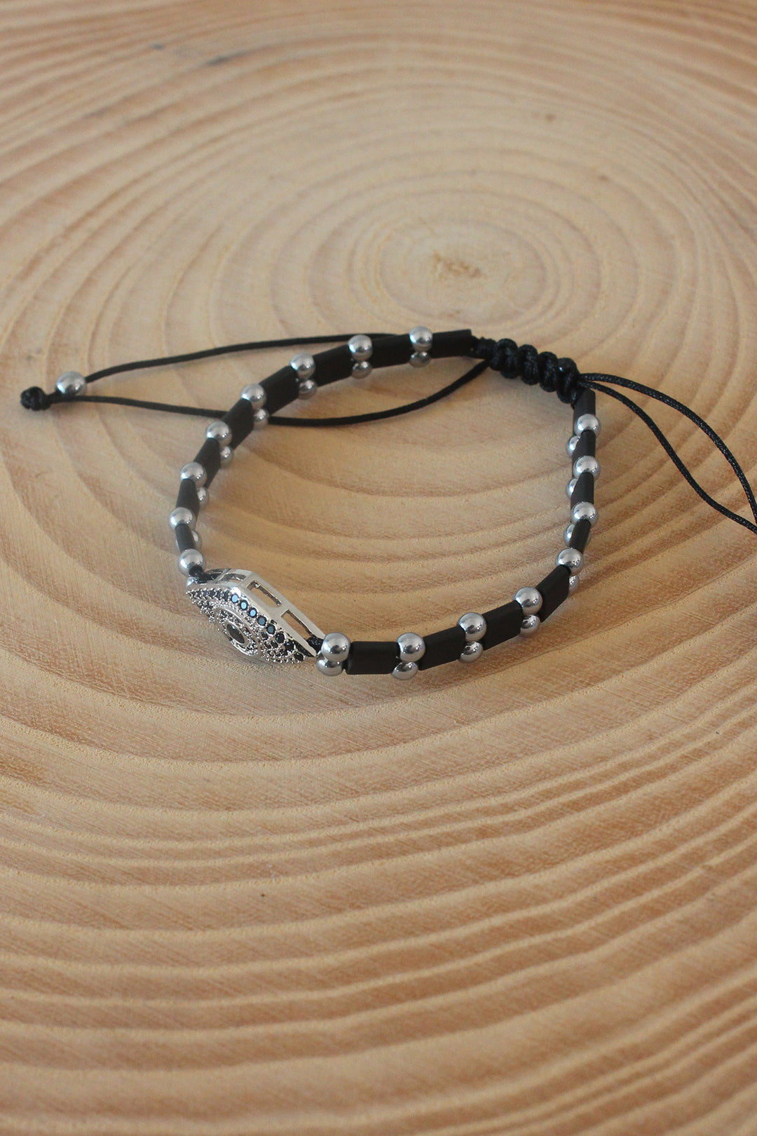 EBJ Black Silver Color Zircon Stone Macrame Natural Stone Men's Bracelet - Cadereyta Jiménez