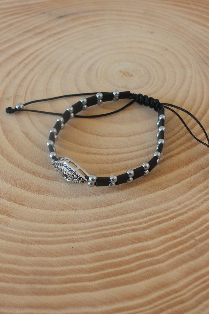 EBJ Black Silver Color Zircon Stone Macrame Natural Stone Men's Bracelet - Cadereyta Jiménez