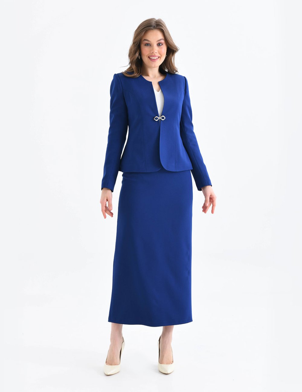 blue dress for baby girl Navy Blue Wool Skirt Suit with Silk Insert