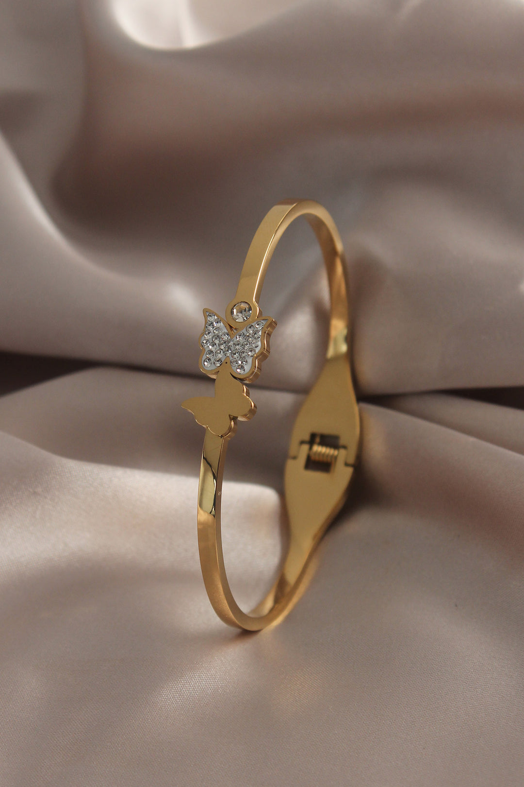 EBJ 316L Steel Gold Color Butterfly Model Cuff Bracelet with Zircon Stone for Women - Surprise