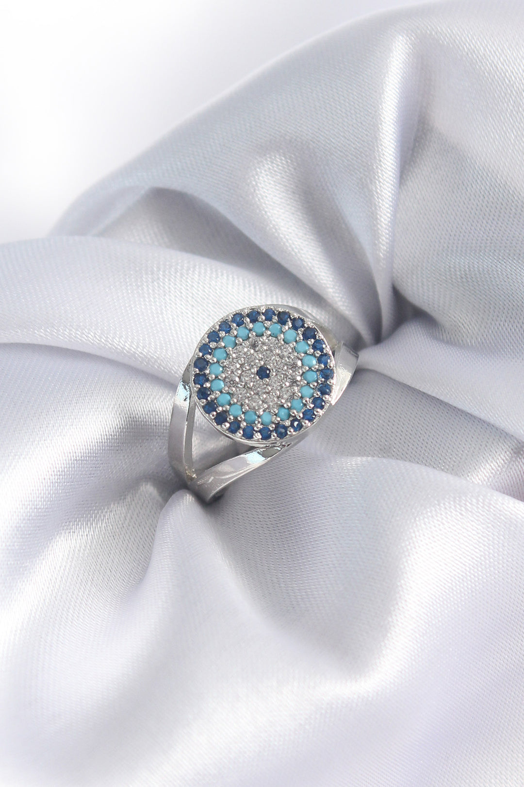 EBJ Silver Color Zircon Stone Evil Eye Bead Model Women's Ring - Richmond West
