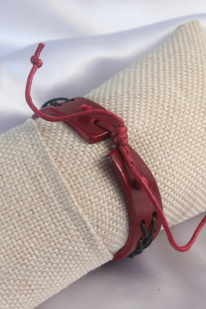 EBJ Burgundy Color Black String Leather Men's Bracelet - Winnipeg