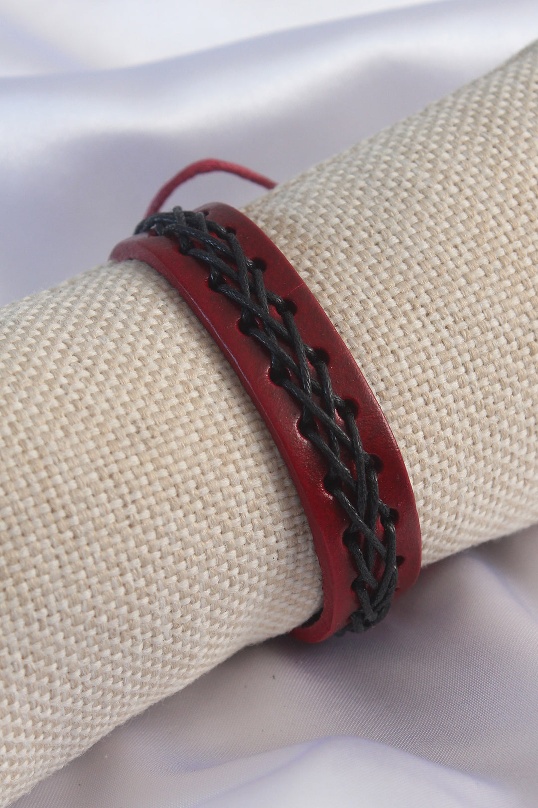 EBJ Burgundy Color Black String Leather Men's Bracelet - Winnipeg