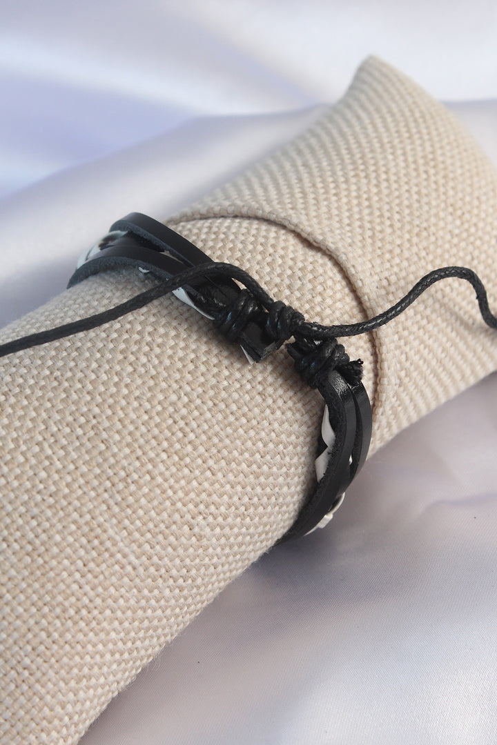 EBJ Black and White Leather Cord Men's Bracelet - Joplin