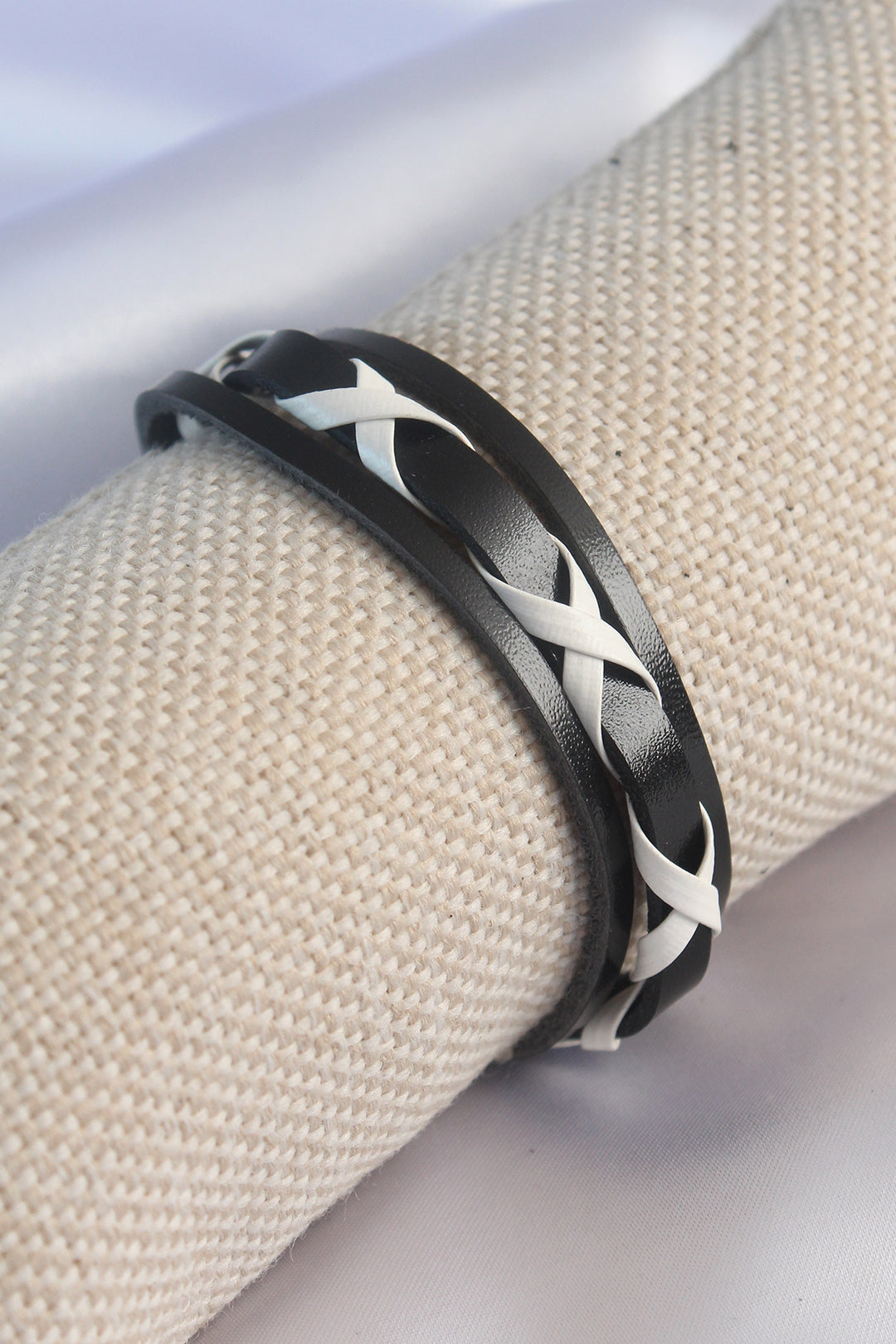 EBJ Black and White Leather Cord Men's Bracelet - Joplin