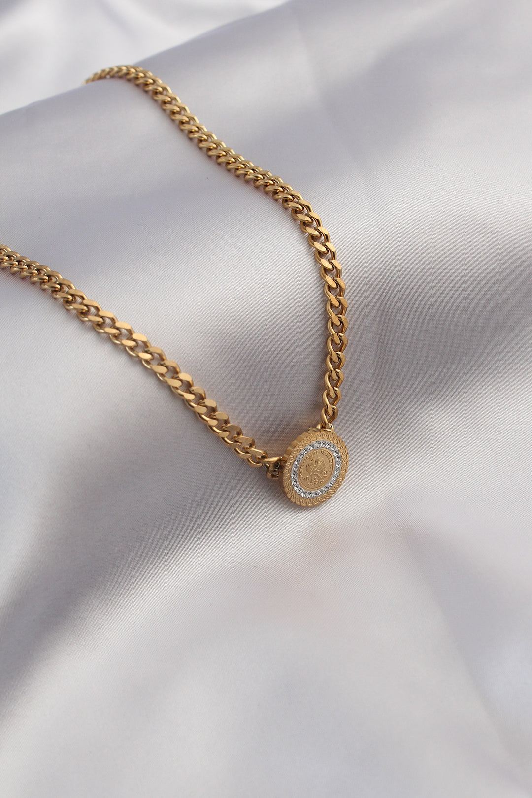 EBJ 316L Steel Gold Color Thick Chain Model Zircon Stone Embroidered Women's Necklace - Nanterre