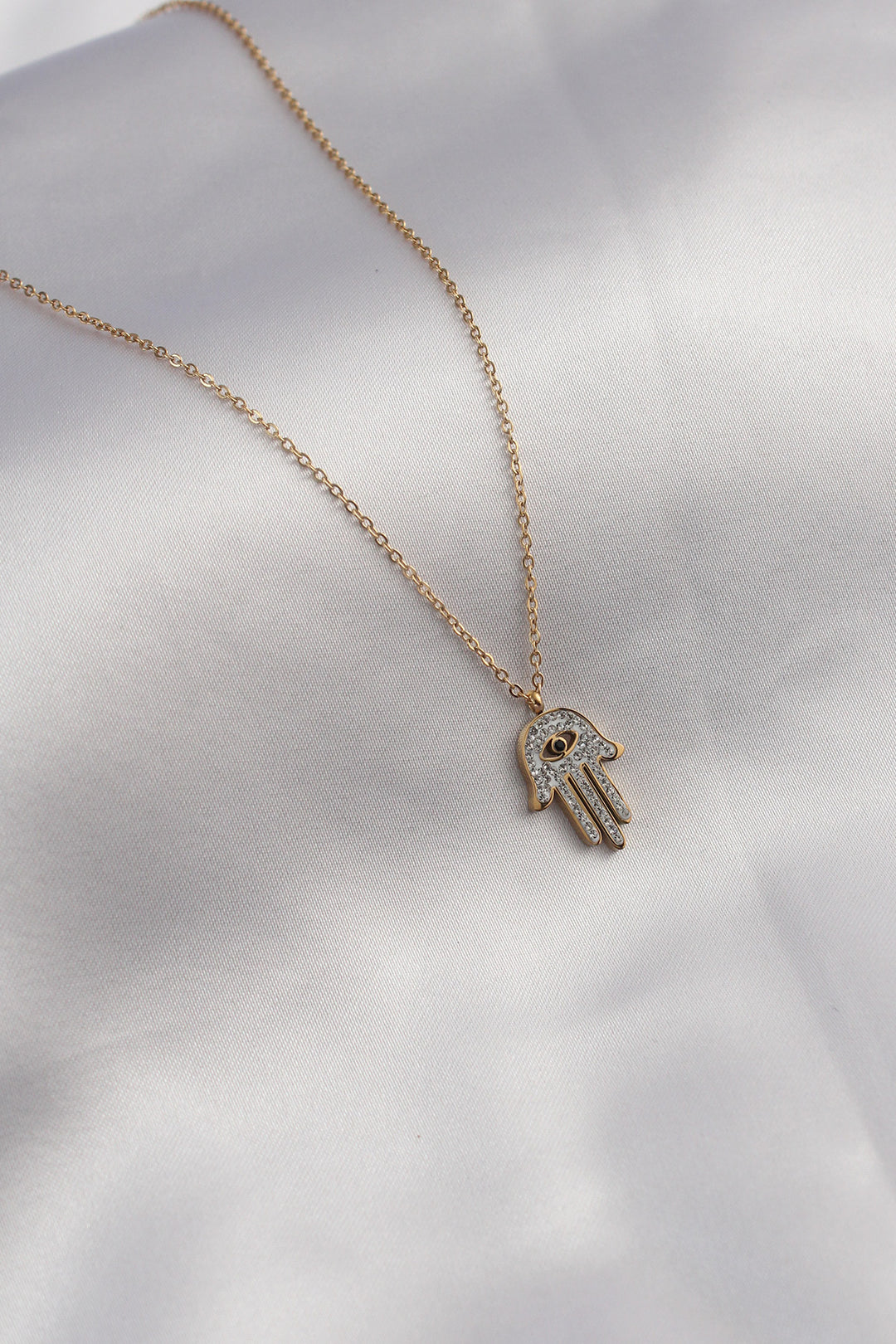 EBJ 316L Steel Gold Color Zircon Stone Fatima Hand Model Women's Necklace - Colima