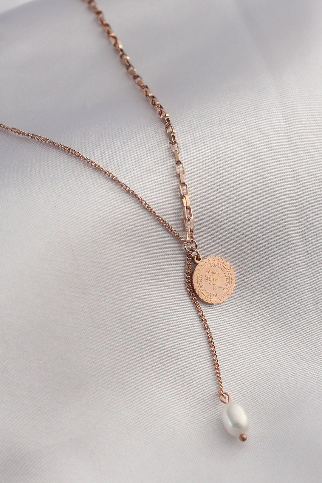 EBJ 316L Steel Rose Color Embroidered Dangling Women's Necklace - Brentwood