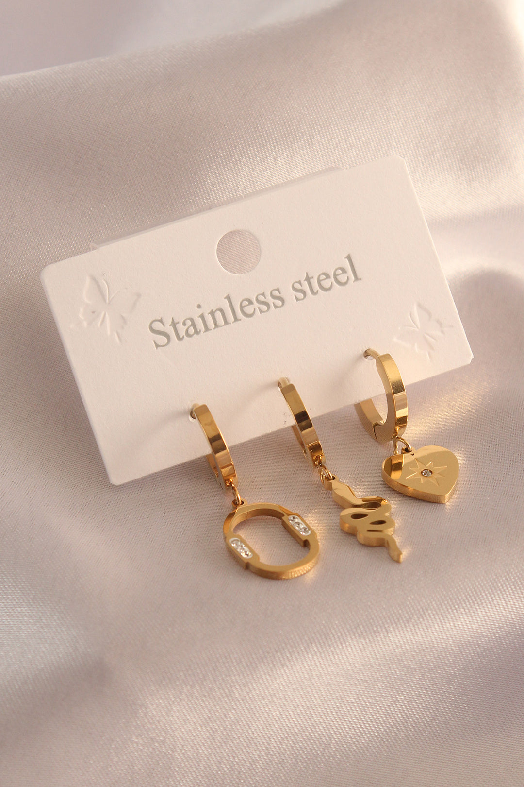 EBJ 316L Steel Gold Color Snake Heart Figure Zircon Stone Detail Women's Earrings - Niagara Falls