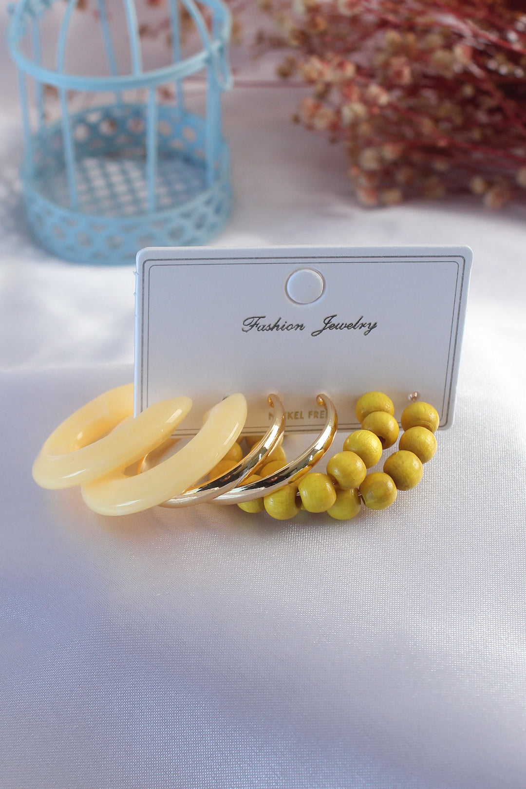 EBJ Yellow Color Bead Gold Color Ring Women Earring Set - Mansfield